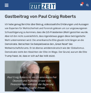 "Zur Zeit"-Gastbeitrag des Holocaustleugners Paul Craig Roberts