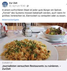 "Zur Zeit" klagt über Journalisten, die "versuchen Restaurants zu ruinieren"