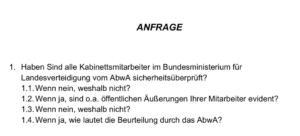 aus der Anfrage an Mario Kunasek