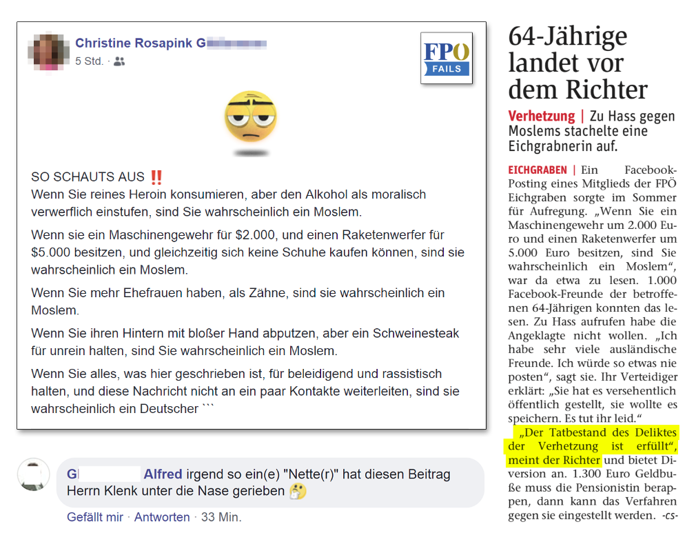 Verhetzendes Posting von Christine G. (https://twitter.com/fpoefails/status/1061751879519100933)