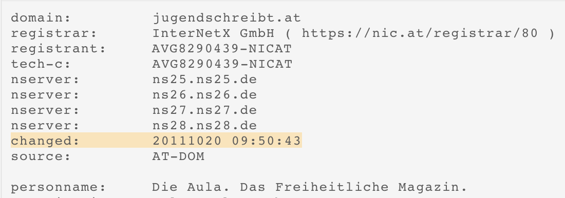 Domain "jugendschreibt.at" gekauft am 20.10.2011