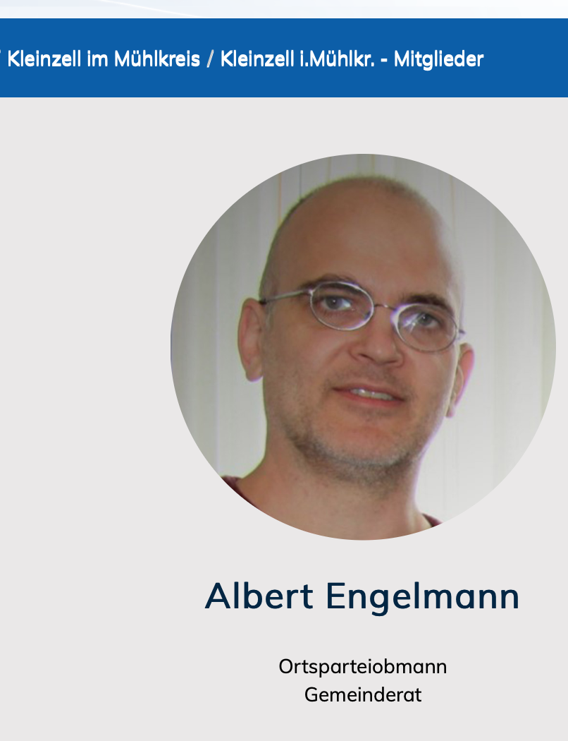Albert Engelmann auf der Website der FPÖ-Bezirksgruppe Rohrbach: Osrtparteiobmann und Geminderat in Kleinzell