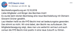 Posting Facebook-Seite FPÃ– Bezirk Imst