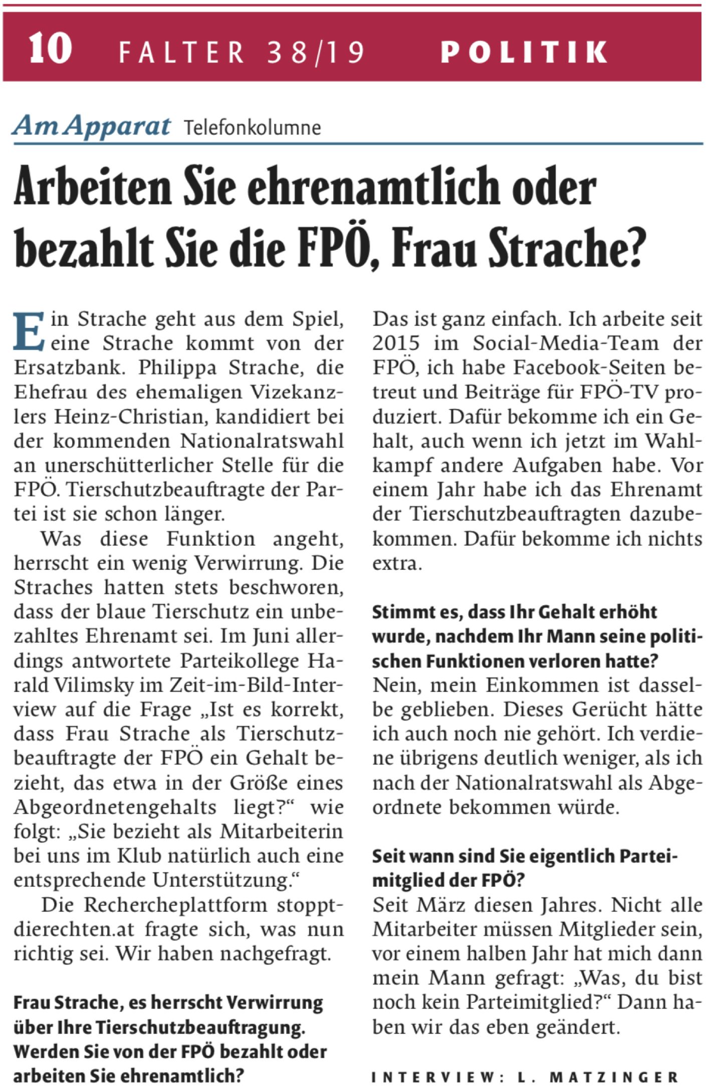 Falter-Telefonat mit Philippa Strache (Falter Nr. 38/19, Seite 10)
