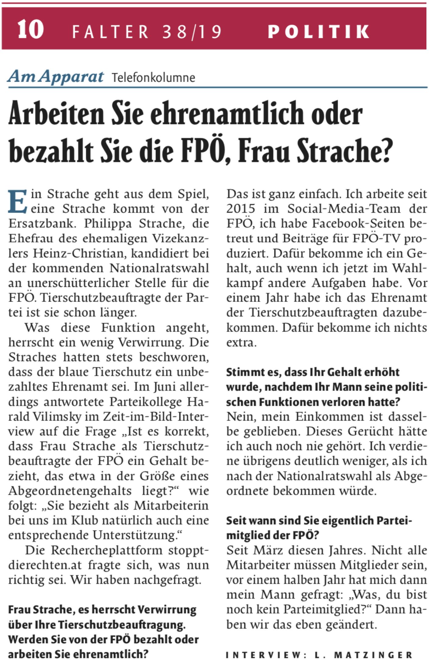 Falter-Telefonat mit Philippa Strache (Falter Nr. 38/19, Seite 10)