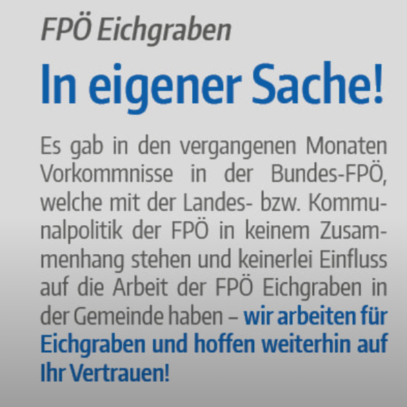 FPÖ Eichgraben (= Ehepaar Gleitsmann) distanziert sich von der Bundespartei