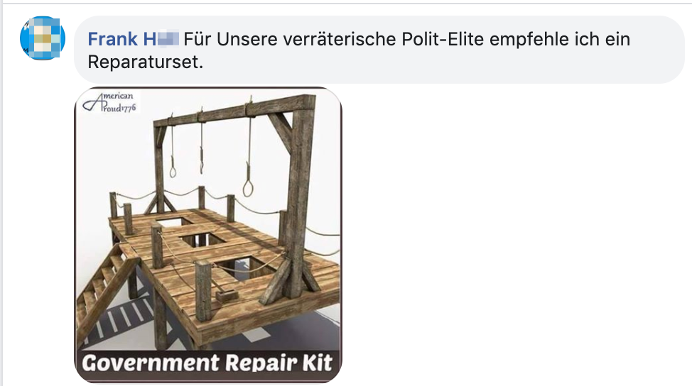 Frank H.: "Für unsere verräterische Polit-Elite empfehle ich ein Reparaturset." Bild Modell eines Galgens