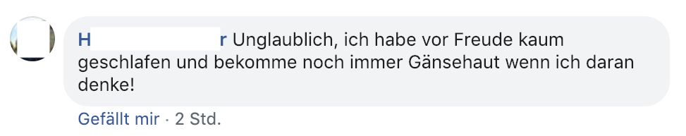 "Unglaublich, ich habe vor Freude kaum geschlafen und bekomme noch immer Gänsehaut wenn ich daran denke!" – H.P. zur Haftentlassung von Wolfgang Fröhlich