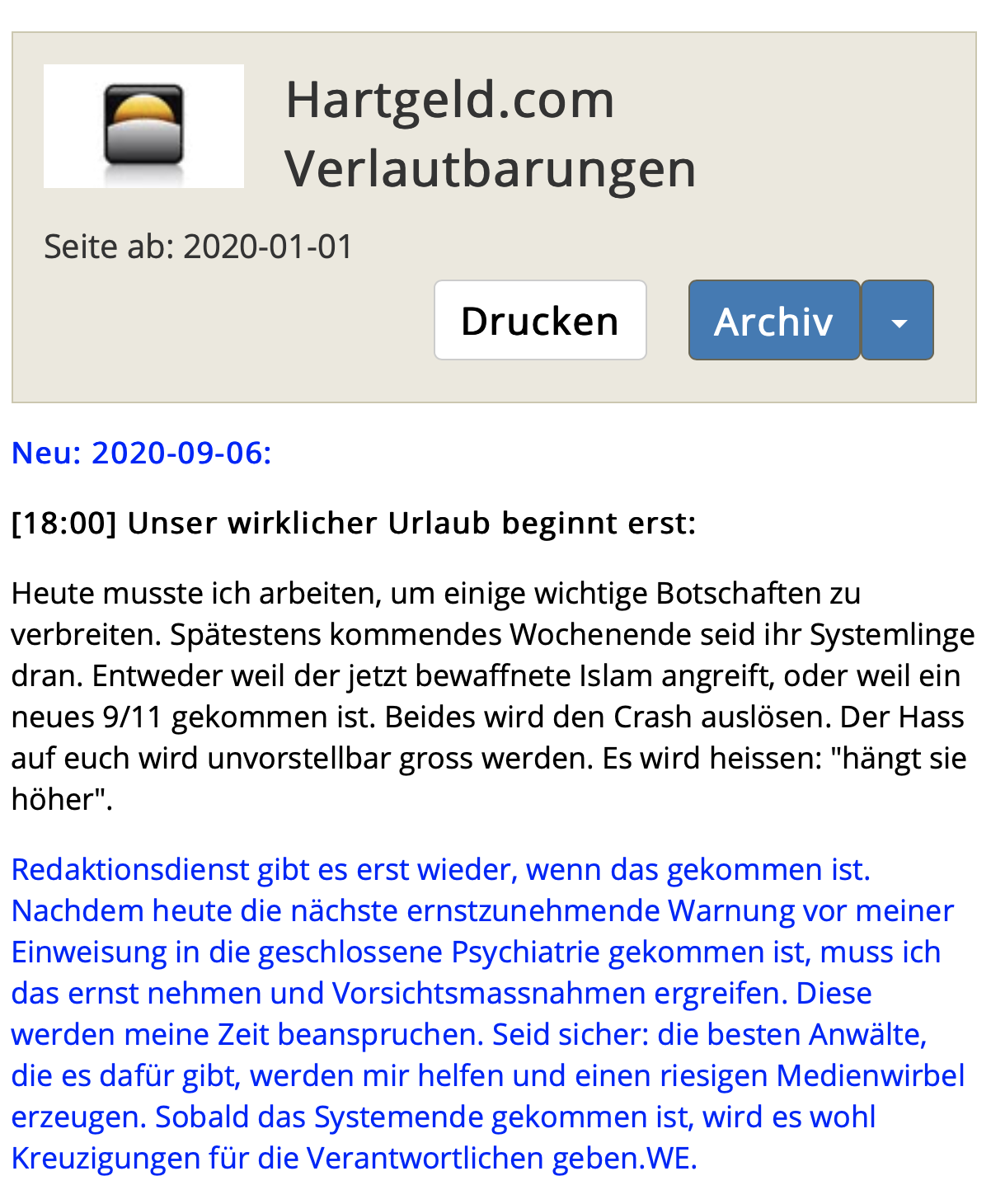 Eintrag von E. wenige Tage vor seiner Verhaftung mit weiteren Drohungen: "hängt sie höher"