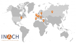 Karte der INACH-Mitglieder nach Nationalstaaten, darunter Österreich, Russland, Israel - Quelle: INACH