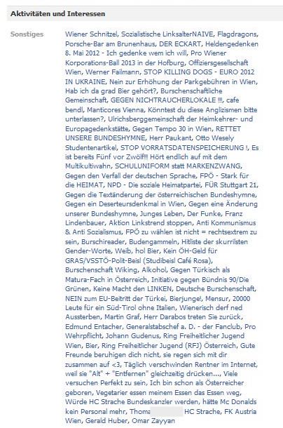 Aktivitäten und Interessen auf Facebook-Account von Thomas C. (2011)