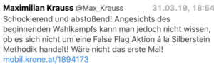 Tweet Maximilian Krauss: rassistisches Video als "False Flag"-Aktion