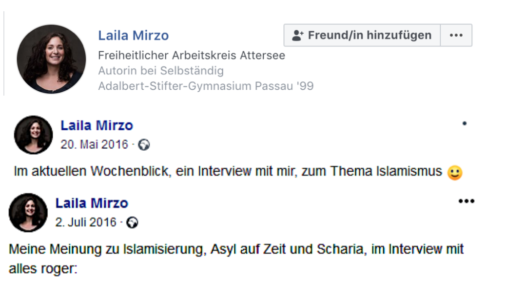 Laila Mirzo: Atterseekreis, Wochenblick, alles roger?