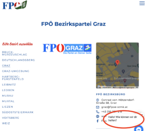 Website FPÖ Graz: "Hallo! Wie können wir dir helfen?"