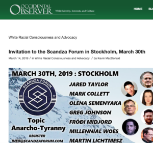 Einladung zum Scandza Forum 2019 in der Rubrik "White Racial Consciousness and Advocacy"