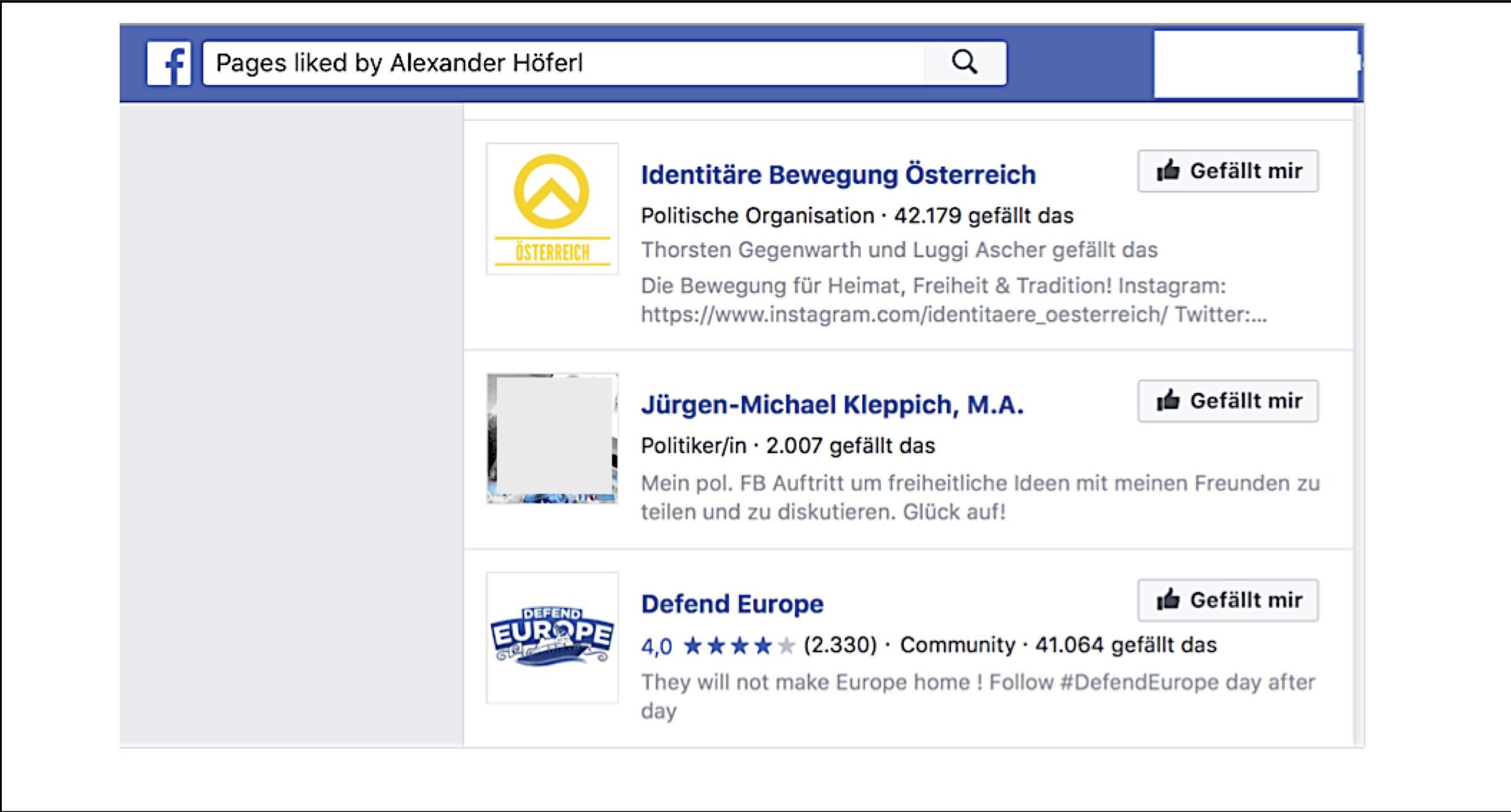 Pages liked by Alexander HÃ¶ferl (Screenshot Dez. 2017)
