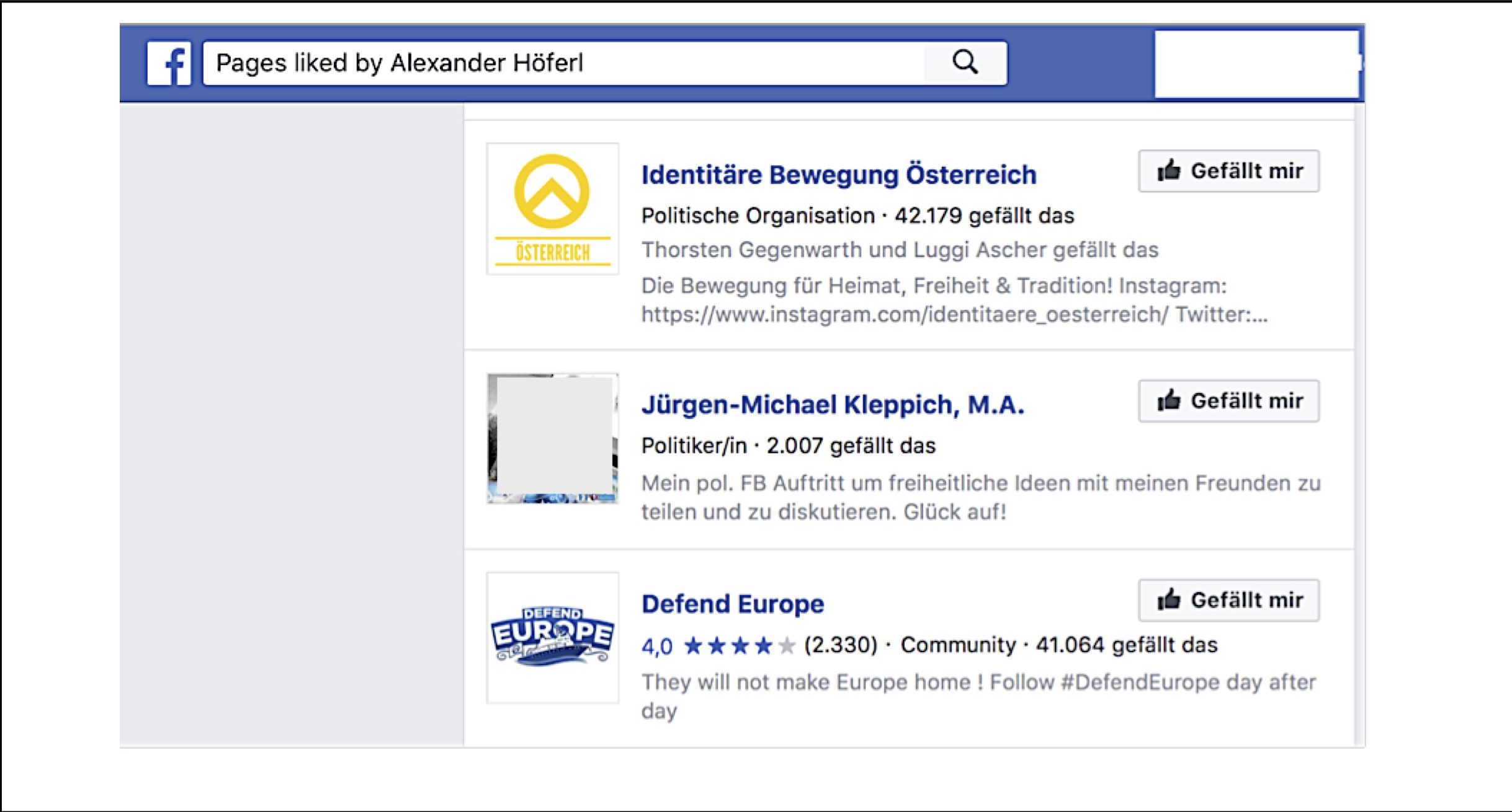 Pages liked by Alexander Höferl (Screenshot Dez. 2017)