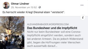 Otmar Lindner: "Es herrscht wieder Krieg!" (FB 25.11.21)