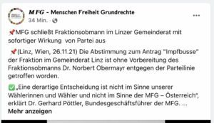 MFG schließt Linzer Fraktionsobmann aus (FB, 26.11.21)