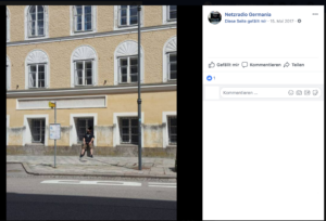 Führung und Besuch beim Hitlerhaus in Braunau anlässlich des Fylgien-Konzerts bei der Germania Ried (Screenshot Facebook, 16.6.18)