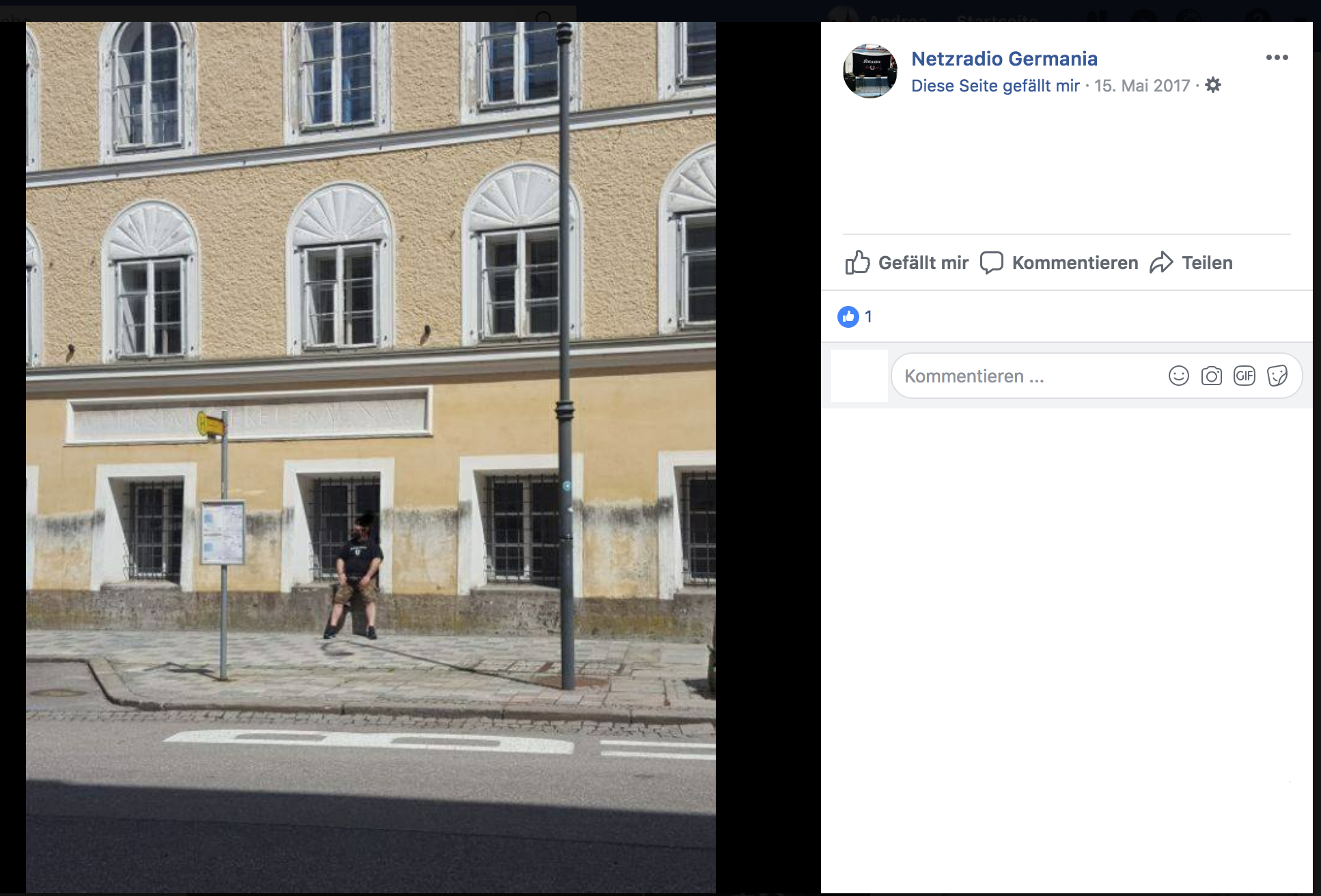 Führung und Besuch beim Hitlerhaus in Braunau anlässlich des Fylgien-Konzerts bei der Germania Ried (Screenshot Facebook, 16.6.18)