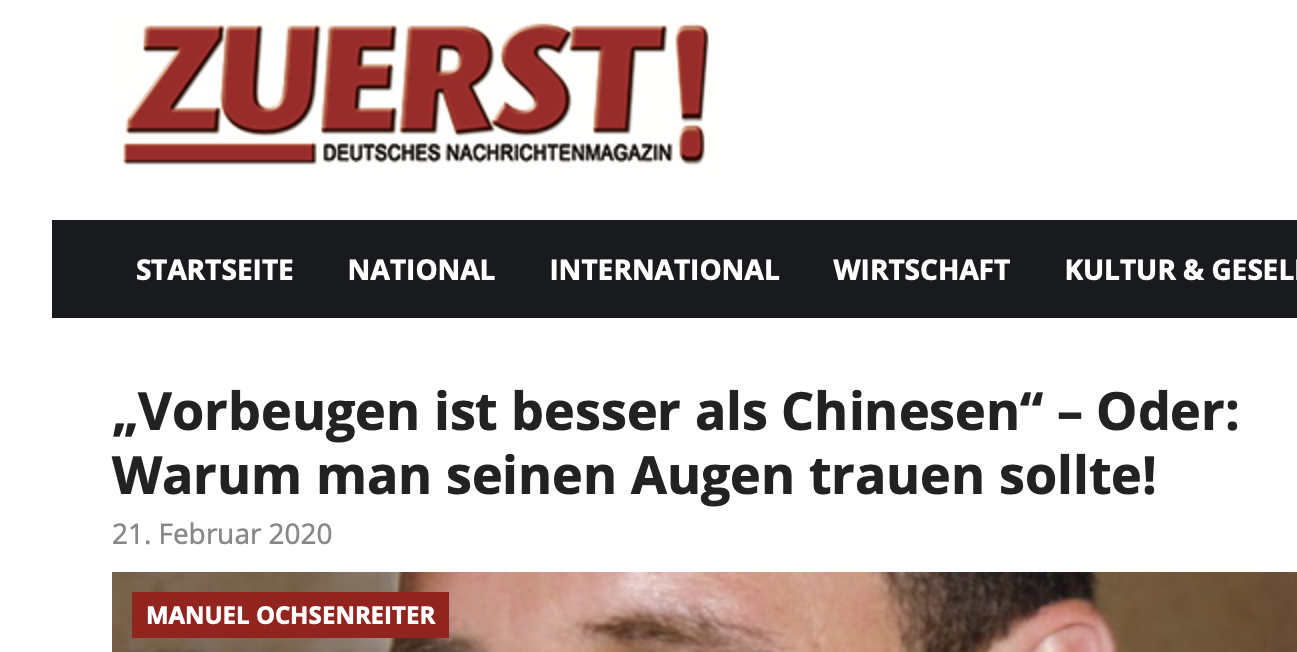 Ochsenreiter in "Zuerst" Febr. 2020