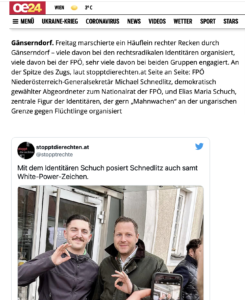 oe24 26.2.22: Bericht über Foto Schnedlitz mit Schuch und White-Power-Zeichen