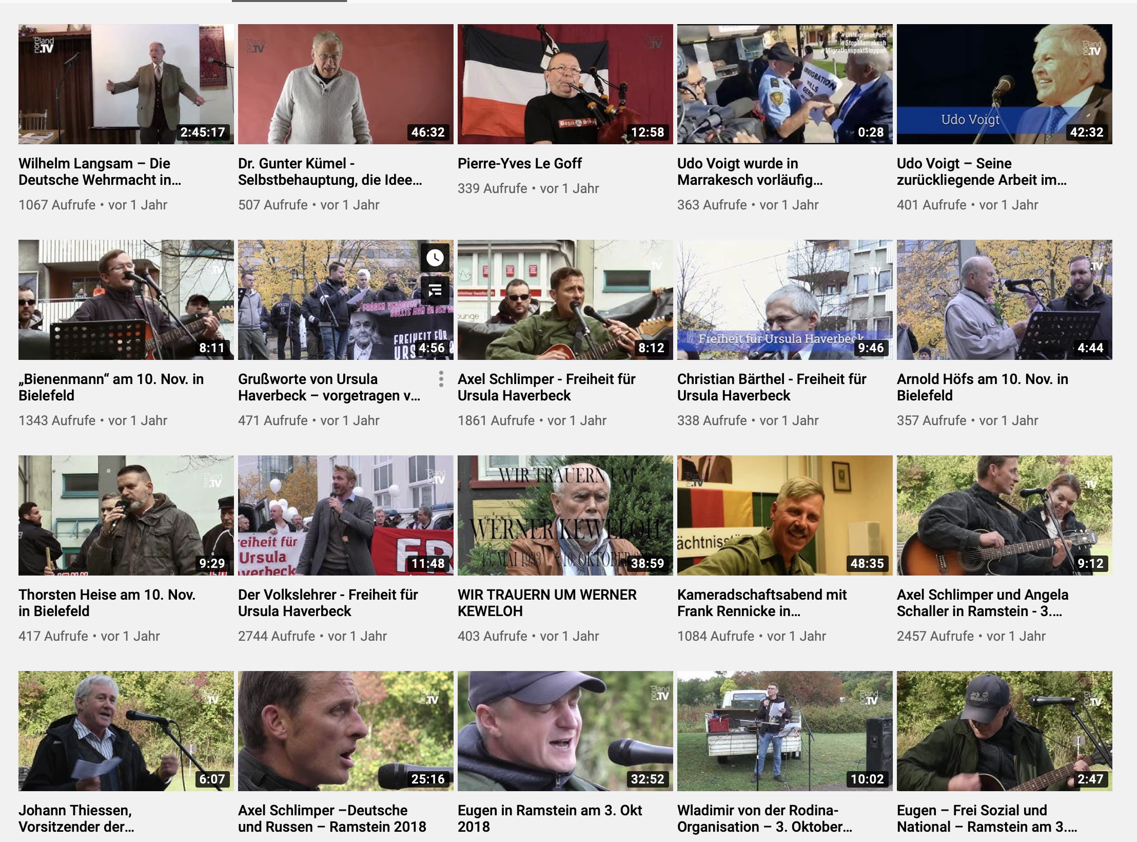 Ausschnitt der Youtube-Playlist von Nordland.TV: Holocaustleugner und andere Rechtsextreme