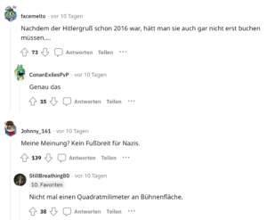 Ausschnitt Thread auf "reddit" zur Pantera-Ausladung in Wien