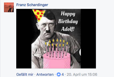 Schardinger gratuliert zu Hitlers Geburtstag mit Torte "Happy Birthday Adolf!"