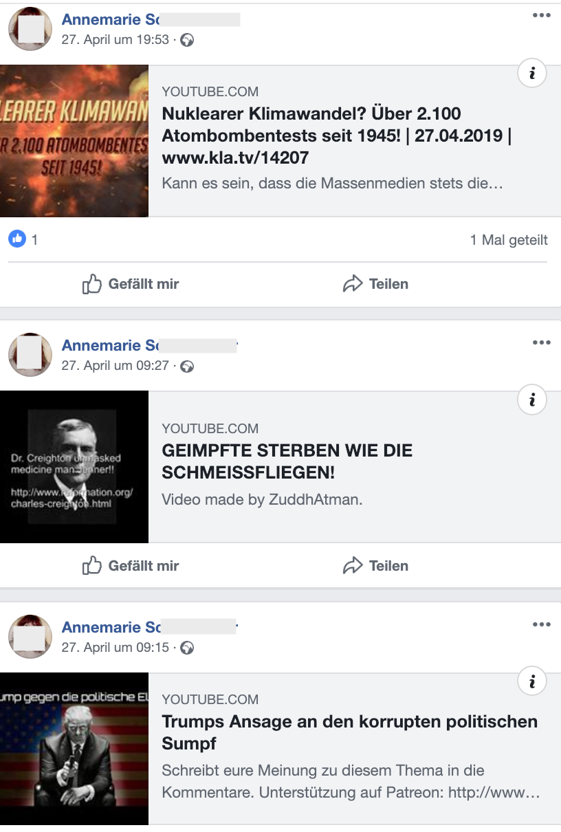 TonalitÃ¤t auf FB-Account von S.: VerschwÃ¶rungstheorien