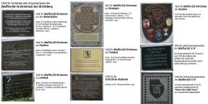 Tafeln von SS-Verbänden im Ehrenhain des Ulrichsbergs. All diese Verbände sind laut Verbotsgesetz verboten, die Verwendung ihrer Symbole laut Abzeichengesetz untersagt. Nur nicht in Kärnten.