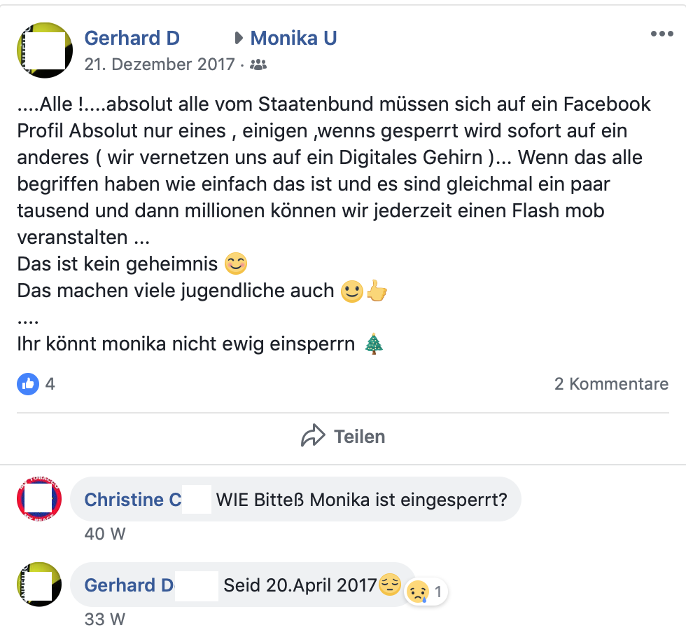 Staatenbundfans auf FB-Profil von Monika U. (Screenshot Facebook)