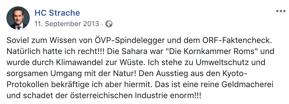 Strache und die Sahara als angebliche Kornkammer Roms (Facebook vor der NR-Wahl 2013)