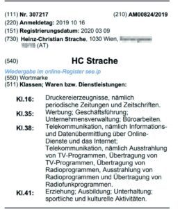 Wortmarke "HC Strache"