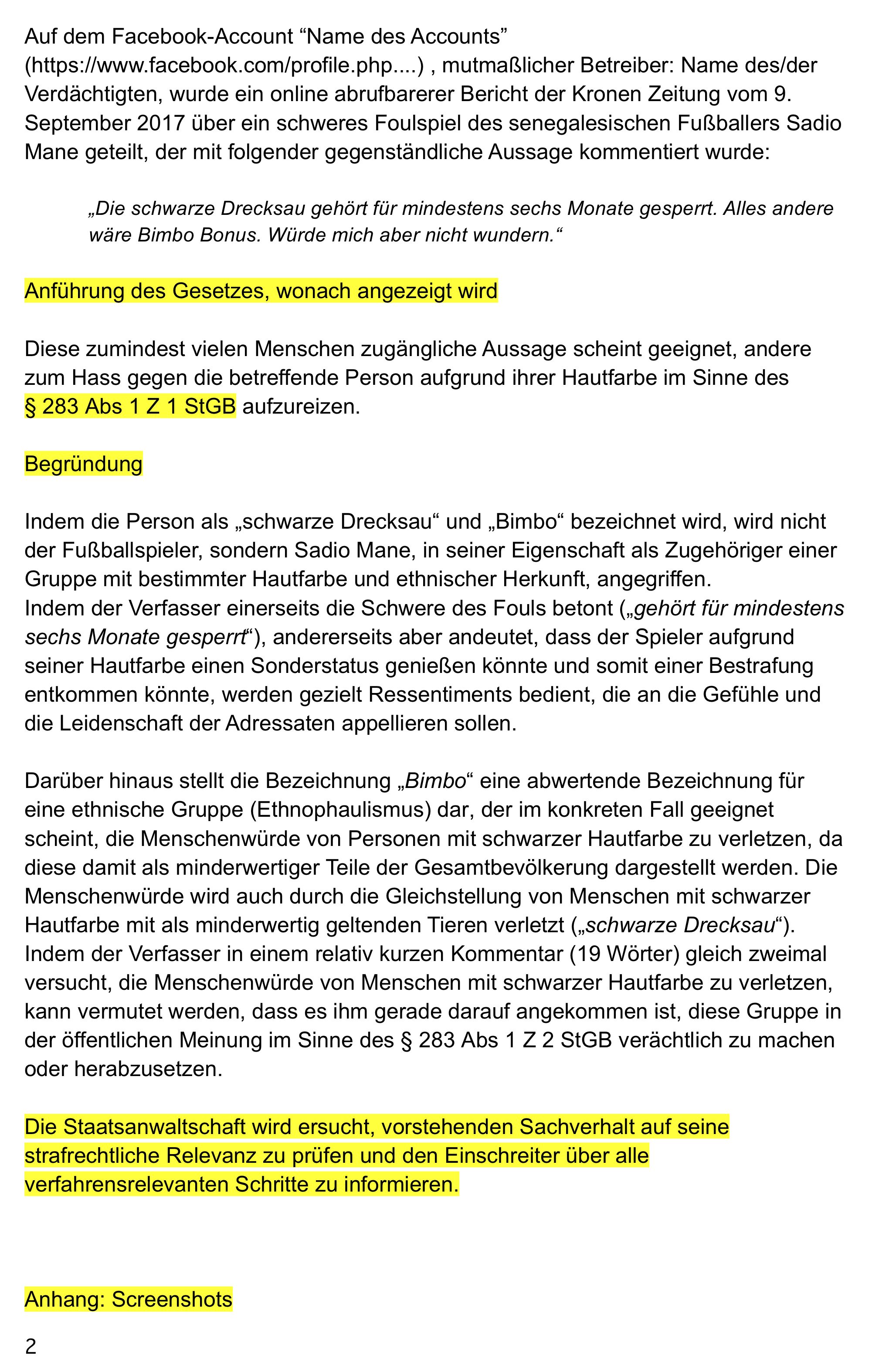 Svd Schilderung des Sachverhalts