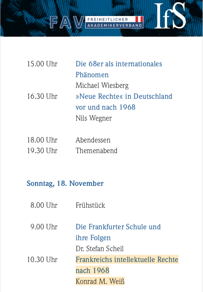 Tagungsprogramm IFS/FAV Nov. 2018 (Semriach) mit Konrad Weiß als Vortragenden