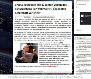 Uncut 2016: Holocaustleugnerin Ursula Haverbeck als "Aufklärerin" (Screenshot aus Standard)