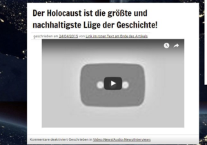 Uncut 2015: Holocaust als "größte und nachhaltigste Lüge der Geschichte" (Screenshot aus Standard)
