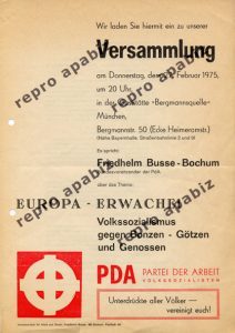 Flugblatt der PDA aus dem Jahr 1975 - Quelle: apabiz.de