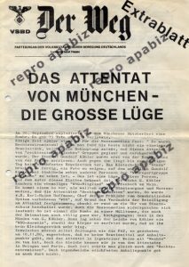 Extrablatt von Der Weg, Parteiorgan der VSBD in Hessen, aus dem Jahr 1980. Walther Kexel versucht, den rechtsterroristischen Hintergrund des Oktoberfest-Attentats zu leugnen. - Bildquelle: apabiz.de