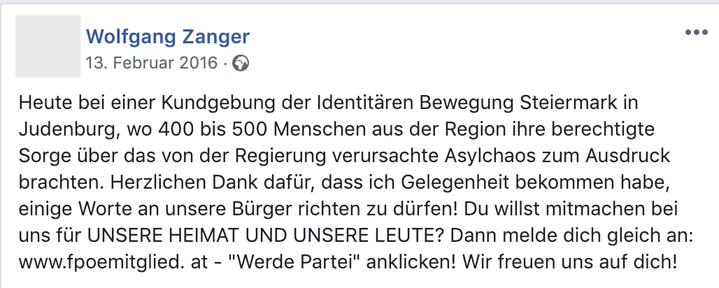 Wolfgang Zanger bei einer Identitären-Kundgebung in Judenburg am 13.2.16